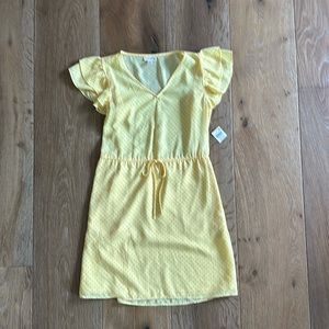Maison Jules sunny yellow dress with black dots, medium, polyester